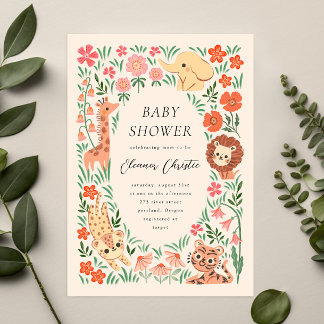 Jungle Wild Animal Tropical Baby Shower Invitation