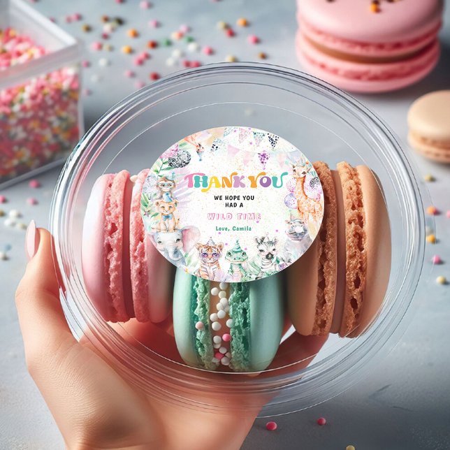 Jungle Wild Animals Girl Thank You Classic Round Sticker (Creator Uploaded)