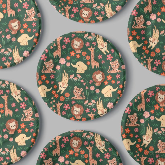 Jungle Wild Baby Animal Tropical Paper Plate (Creator Uploaded)
