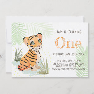 Jungle Wild & Free Boy's 1st Birthday Tiger  Invitation