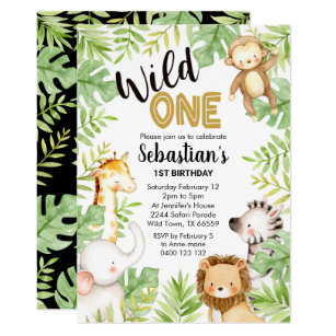 Jungle Wild One 1st Birthday Invitation Safari