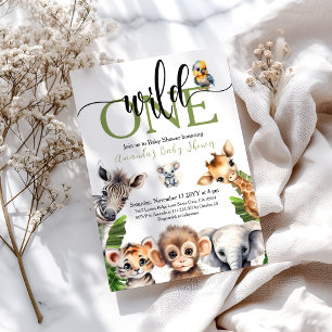 Jungle Wild One Safari Animal Baby Shower Invitation