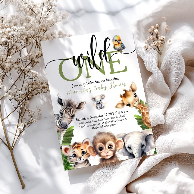 Jungle Wild One Safari Animal Baby Shower Invitation (Creator Uploaded)