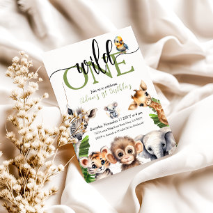 Jungle Wild One Safari Animal First Birthday Party Invitation