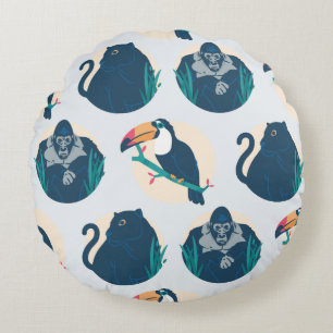 Jungle Wildlife Animals Pattern Round Cushion