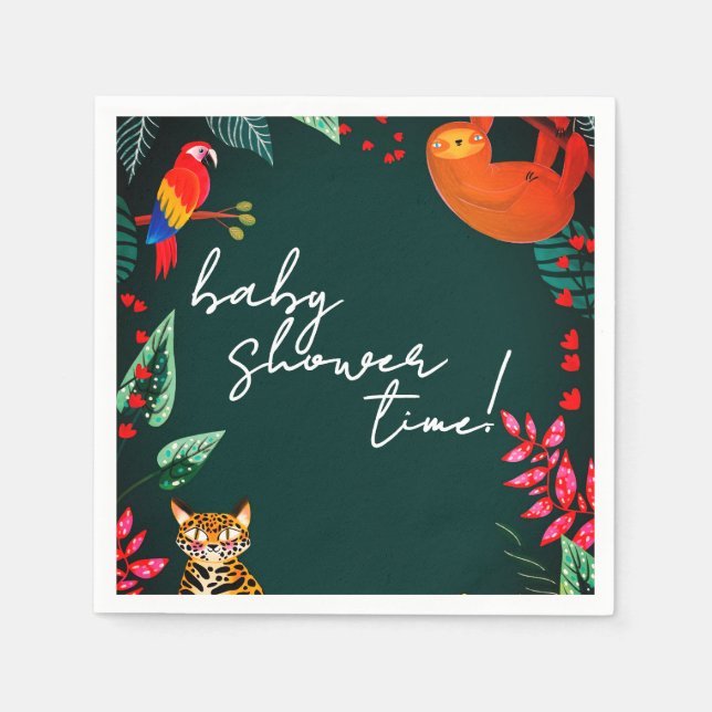 Jungle Wildlife Baby Shower Napkin (Front)