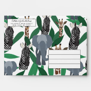 Jungle Zebra Elephant Giraffe Safari Animals Envelope