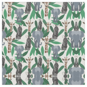 Jungle Zebra Elephant Giraffe Safari Animals Fabric