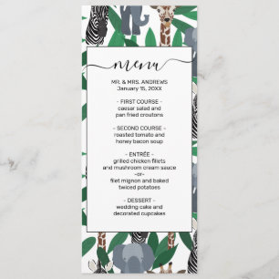 Jungle Zebra Elephant Giraffe Safari Animals Menu