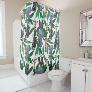 Jungle Zebra Elephant Giraffe Safari Animals Shower Curtain