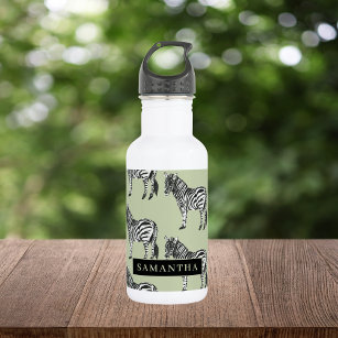 Jungle Zebra Wild Pattern & Personalised Name 532 Ml Water Bottle