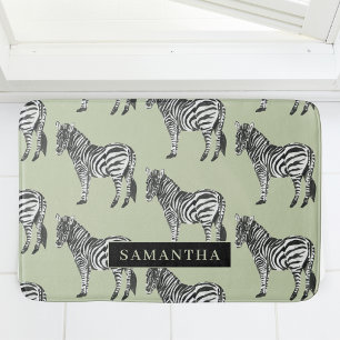 Jungle Zebra Wild Pattern & Personalised Name Bath Mat