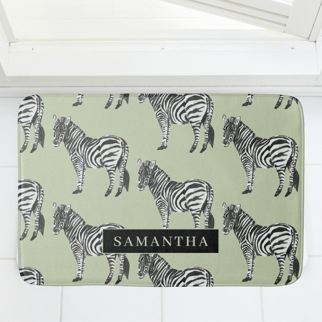 Jungle Zebra Wild Pattern & Personalised Name Bath Mat (Creator Uploaded)
