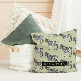 Jungle Zebra Wild Pattern & Personalised Name Cushion