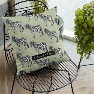 Jungle Zebra Wild Pattern & Personalised Name Cushion