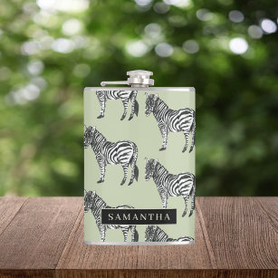 Jungle Zebra Wild Pattern & Personalised Name Hip Flask