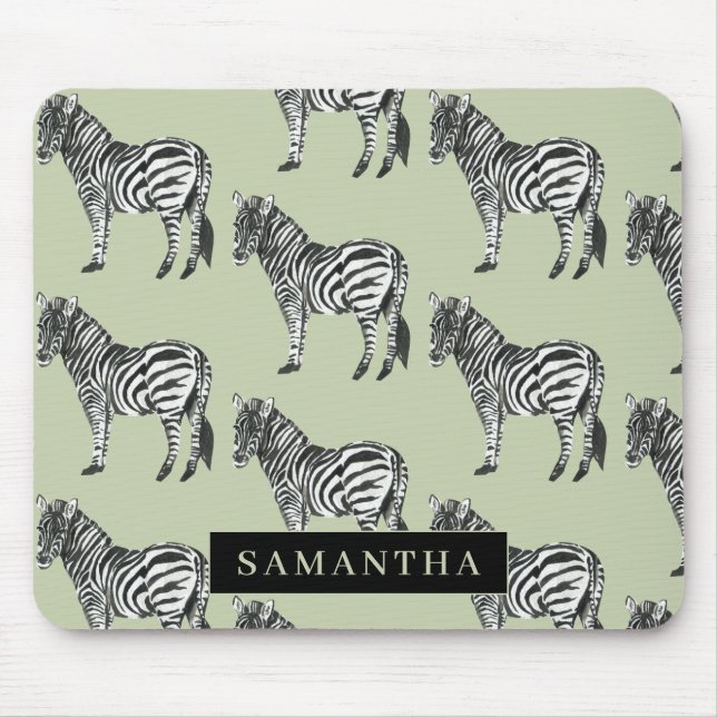 Jungle Zebra Wild Pattern & Personalised Name Mouse Pad (Front)