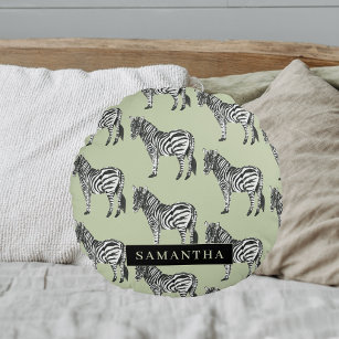Jungle Zebra Wild Pattern & Personalised Name Round Cushion