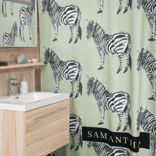 Jungle Zebra Wild Pattern & Personalised Name Shower Curtain