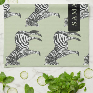 Jungle Zebra Wild Pattern & Personalised Name Tea Towel