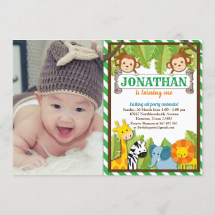 Jungle Zoo Animal Safari Adventure Birthday Photo Invitation
