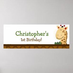 Jungle Zoo Giraffe Personalised Birthday Banner Poster