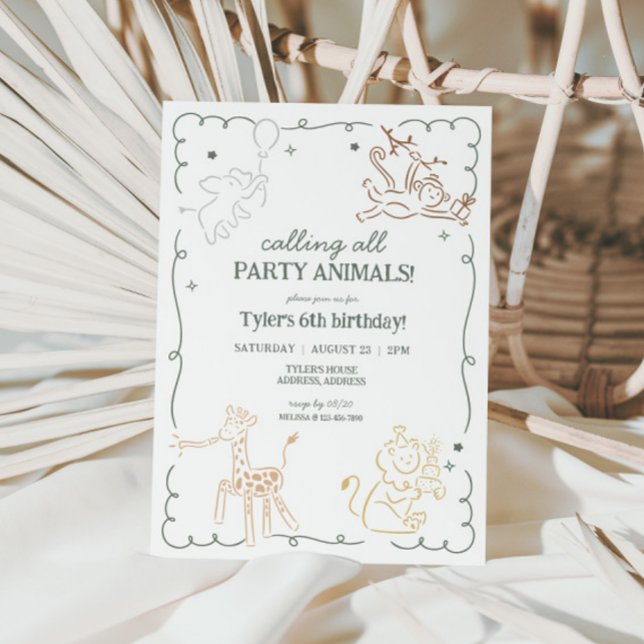 Jungle Zoo Safari Animals Birthday Invitation (Safari Jungle Party Animals Kids Birthday Invite)