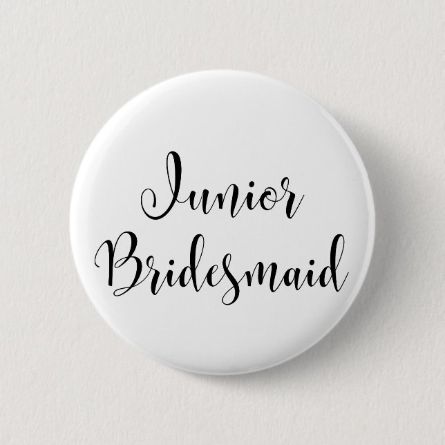 Junior Bridesmaid 2 Black Script Typography (30) 6 Cm Round Badge (Front)