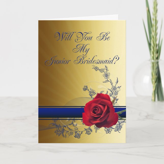Junior Bridesmaid invitation with a red rose (Front)