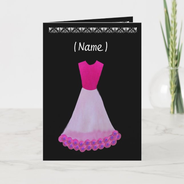Junior Bridesmaid Pink & White Gown Flowered Trim Invitation (Front)