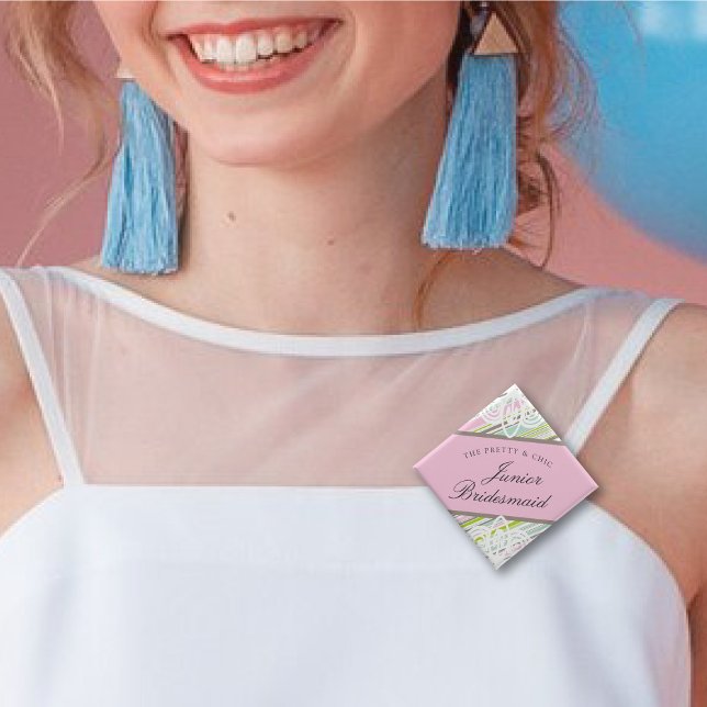 JUNIOR BRIDESMAID Sweet Garden Stripe Chic Wedding 15 Cm Square Badge (JUNIOR BRIDESMAID Sweet Garden Pastel Stripes Chic Wedding Rehearsal Pin Button @ fatfatin)