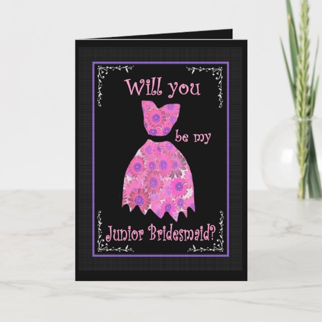JUNIOR BRIDESMAID Wedding Invitation Pink Gown (Front)