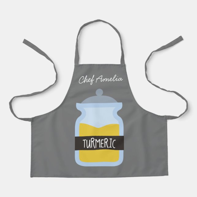 Junior chef jar spices tumeric colurful kids apron (Front)