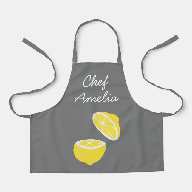 Junior chef lemons colourful kids apron (Front)