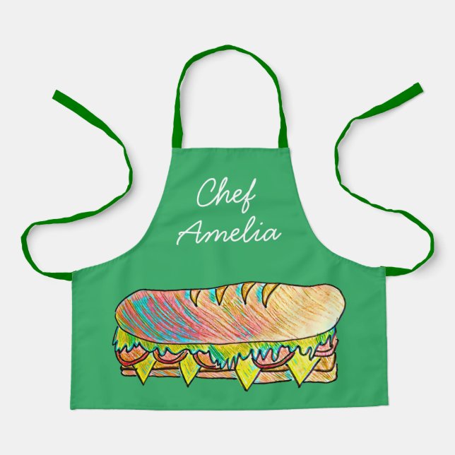 Junior chef sub sanndwich colourful kids apron (Front)