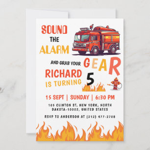 Junior Firefighters Fun Fire Truck Birthday Party Invitation