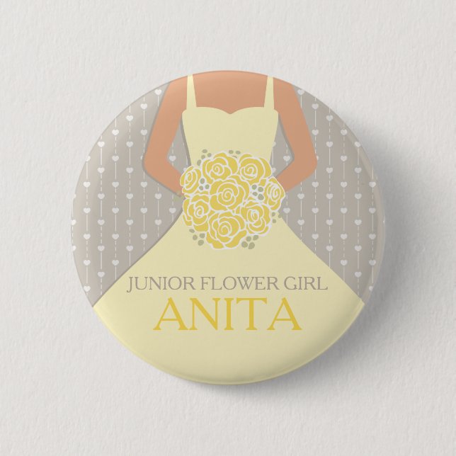 Junior flower girl yellow dress named wedding pin (Front)