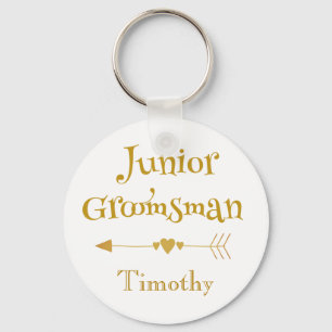 Junior Groomsman Golden and White Key Ring