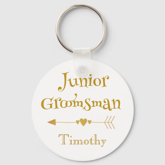 Junior Groomsman Golden and White Key Ring (Front)