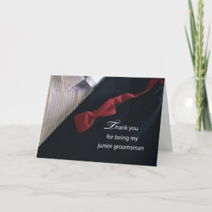 Junior Groomsman Thank You With Red Tie and Tuxedo Card