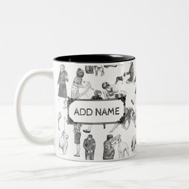 JUNIOR Handlers Dog Show Black Toile w/Custom Name Two-Tone Coffee Mug (Left)