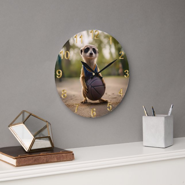 Junior Meerkat Basketball Player, Large Clock (Office)