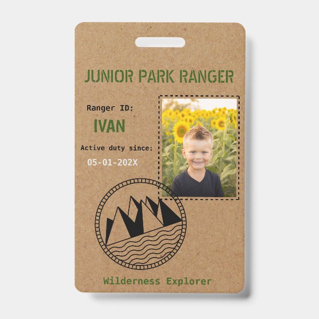 Junior Park Ranger Birthday Party Badge ID Badge (Front)