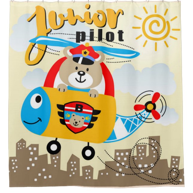 Junior Pilot Bear Shower Curtain (Front)