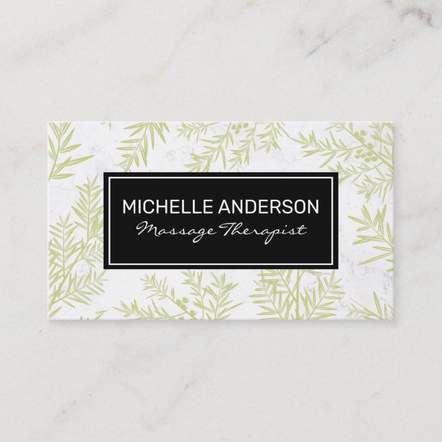Juniper Branches Black Frame Background Business Card (Front)