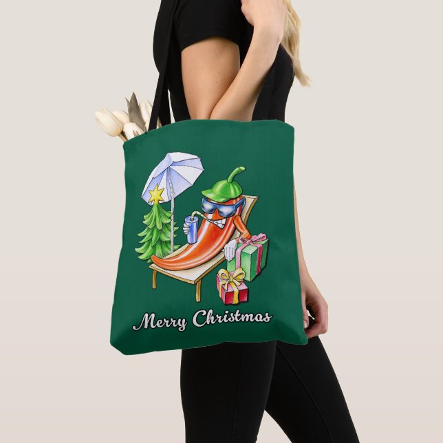 Juniper Green Merry Christmas Pepper Drawing Tote Bag (Close Up)