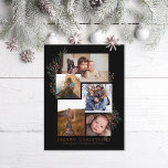 Juniper Photo Collage Black Holiday Postcard<br><div class="desc">5 photo areas in various orientations; black "frame" can be changed to any colour in the editor;  Choose your own fonts too! Add a message to the back or more photos if desired.</div>