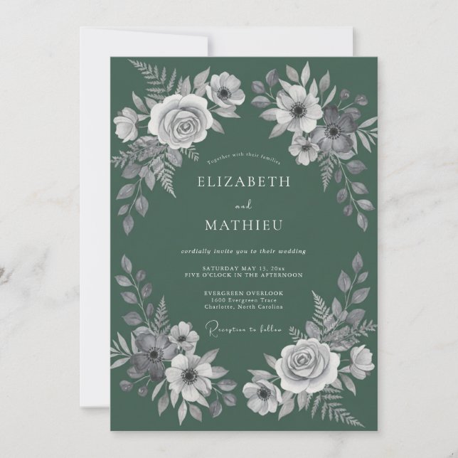 Juniper White Leaf Wedding Invitation (Front)