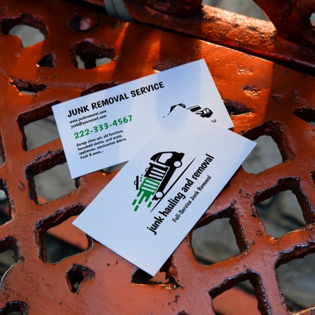 JUNK HAULING TRASH REMOVAL GREEN BLACK BUSINESS CARD (Creator Uploaded)
