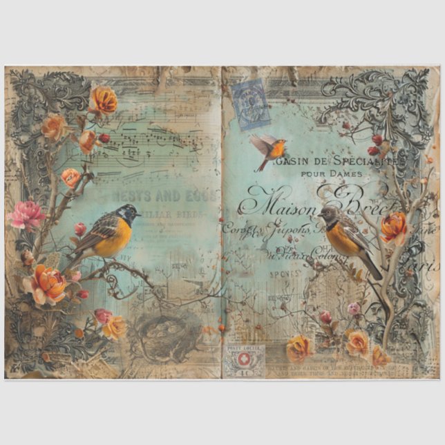 Junk Journal Birds and Eggs Tissue Paper (Front)